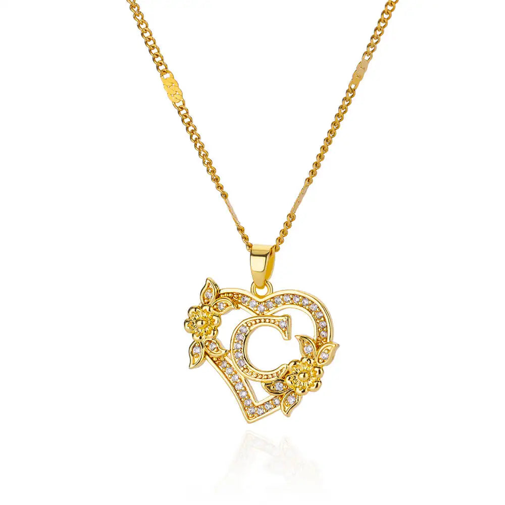 Zircon Flower Heart Initials Necklaces For Women