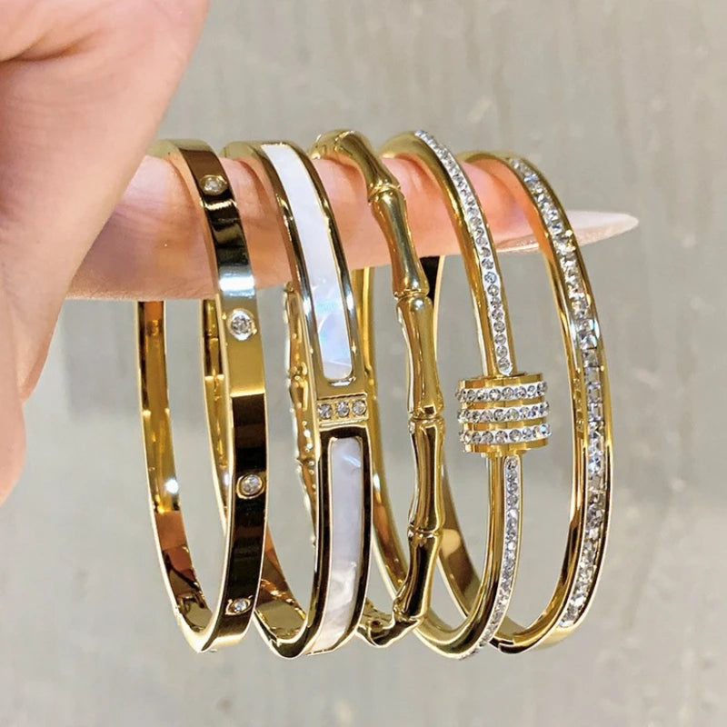 Titanium Steel Gold Silver Color Bangles for Women