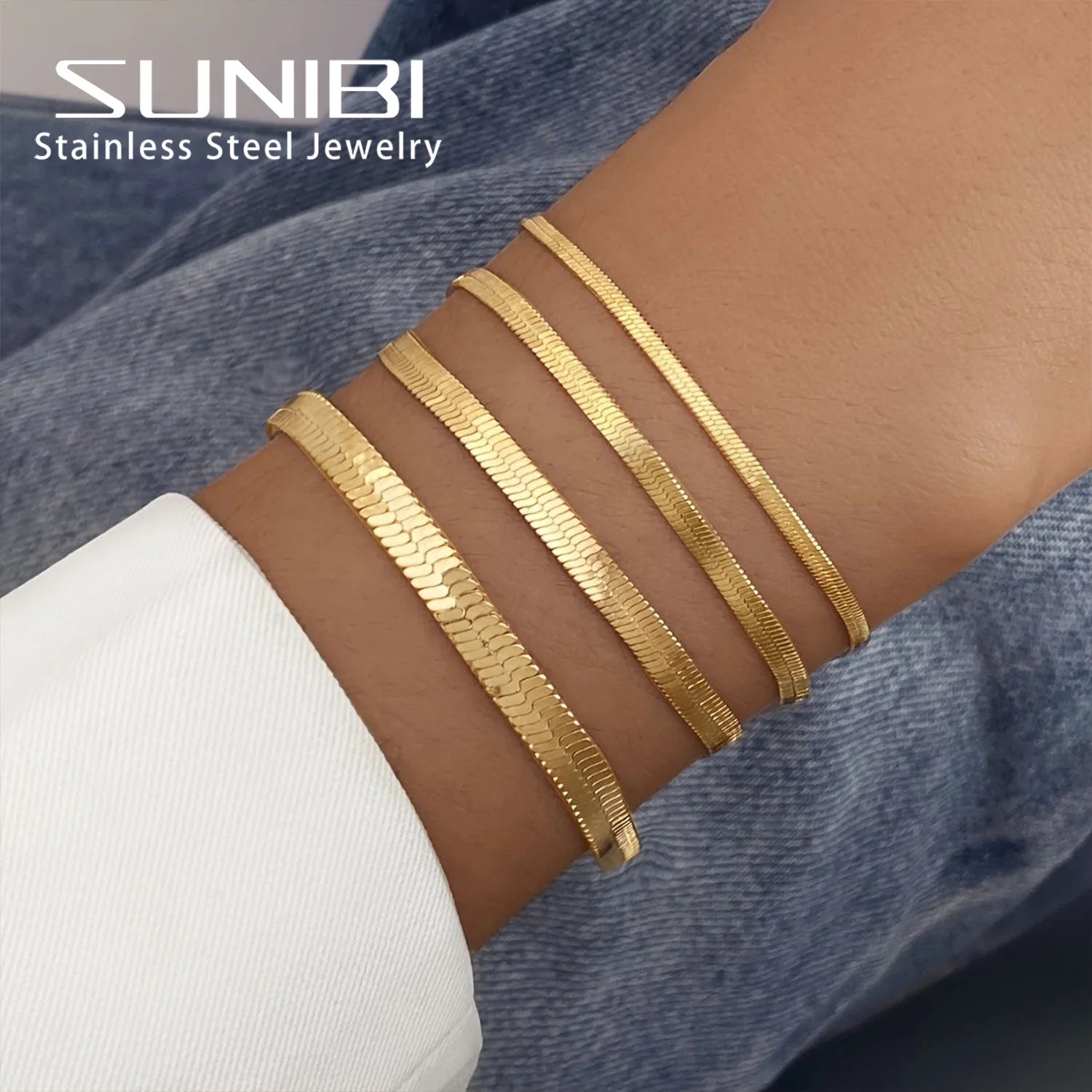 SUNIBI Women Trend Classic Snake Chain Bracelet Gold Color