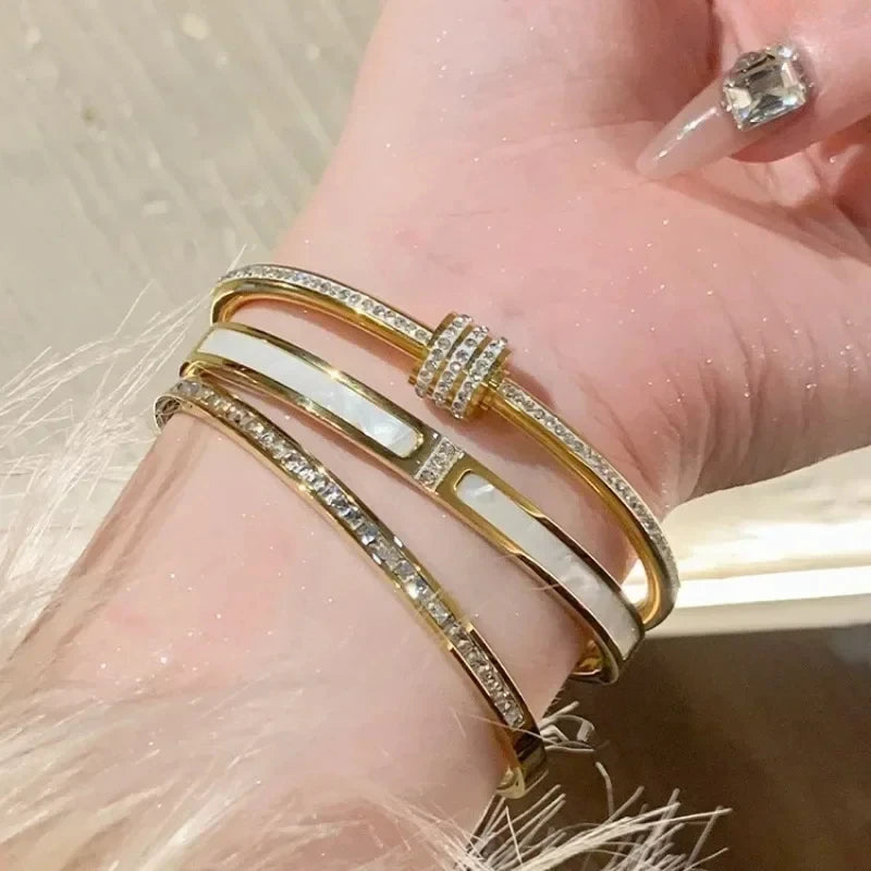 Titanium Steel Gold Silver Color Bangles for Women