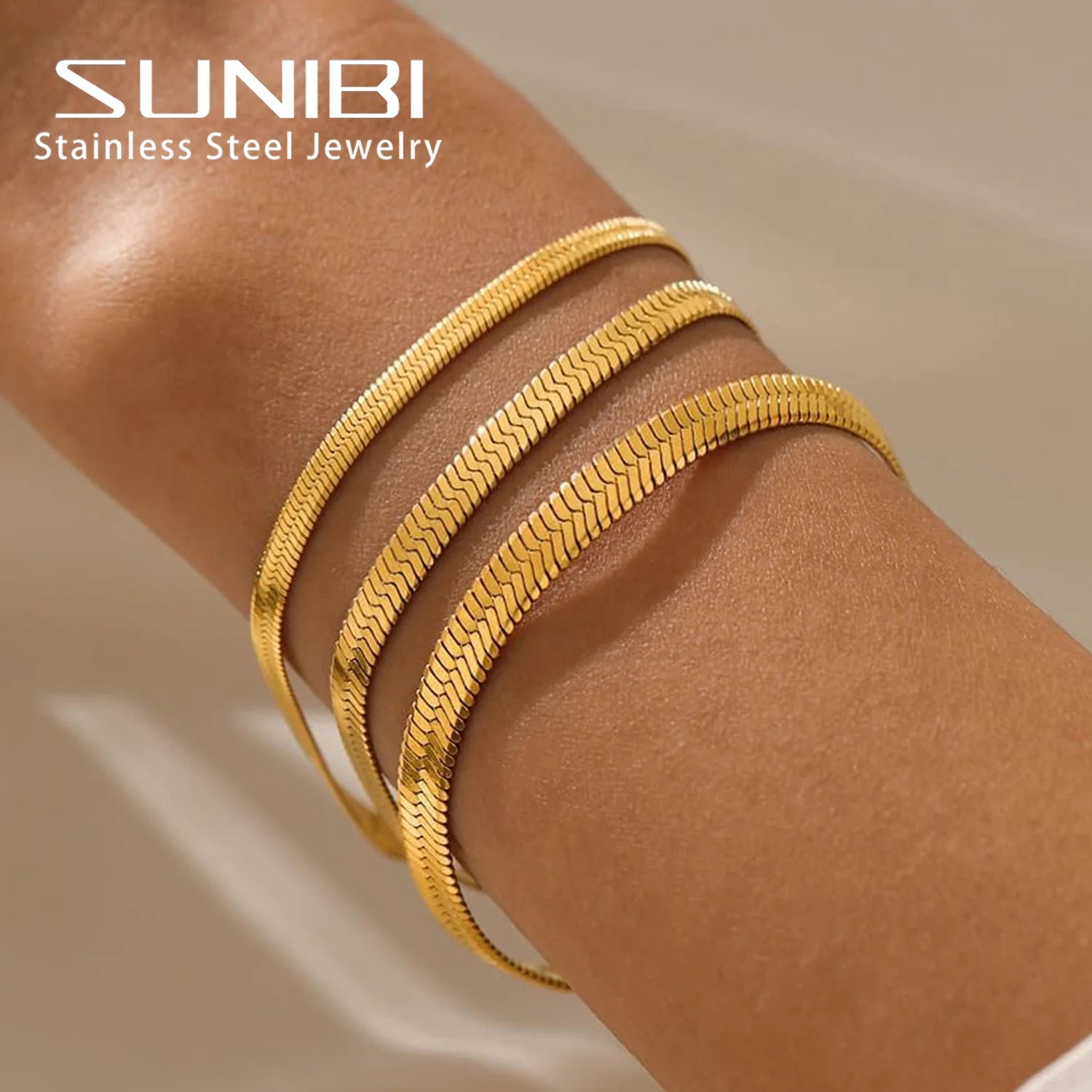 SUNIBI Women Trend Classic Snake Chain Bracelet Gold Color