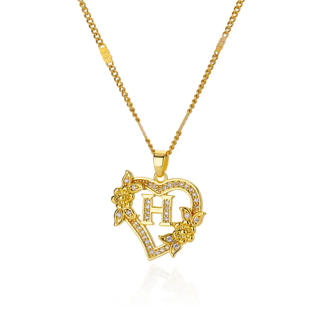 Zircon Flower Heart Initials Necklaces For Women