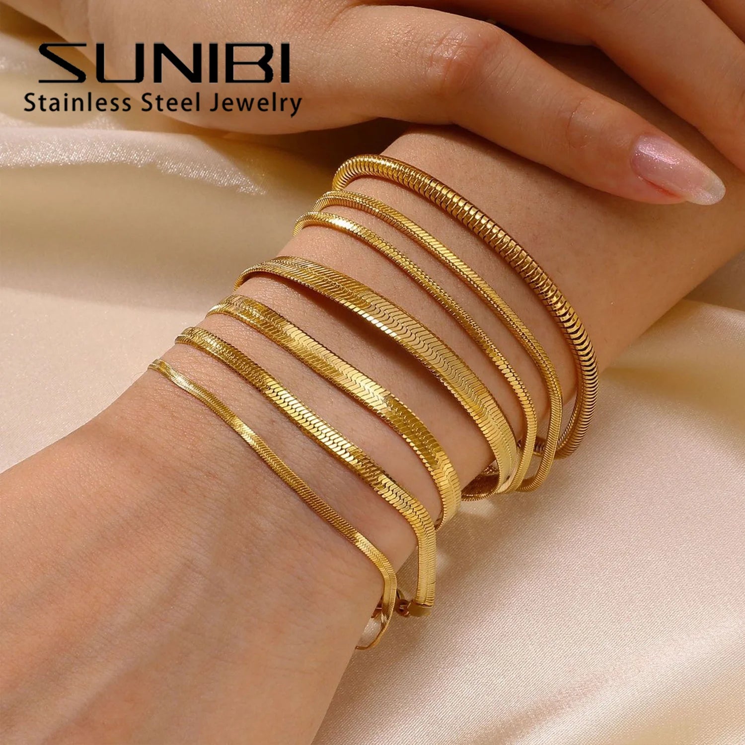 SUNIBI Women Trend Classic Snake Chain Bracelet Gold Color